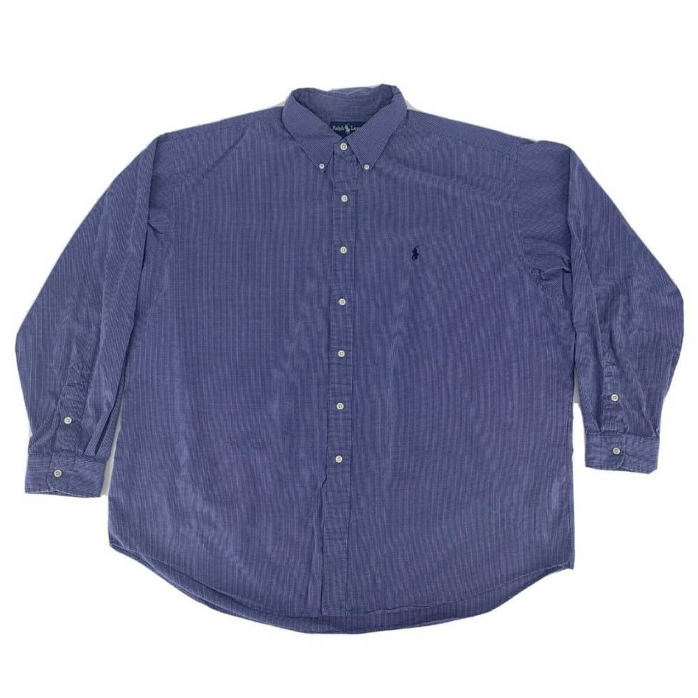 Men's Ralph Lauren Blake Long Sleeve Button Down Shirt Blue White Squares XXL